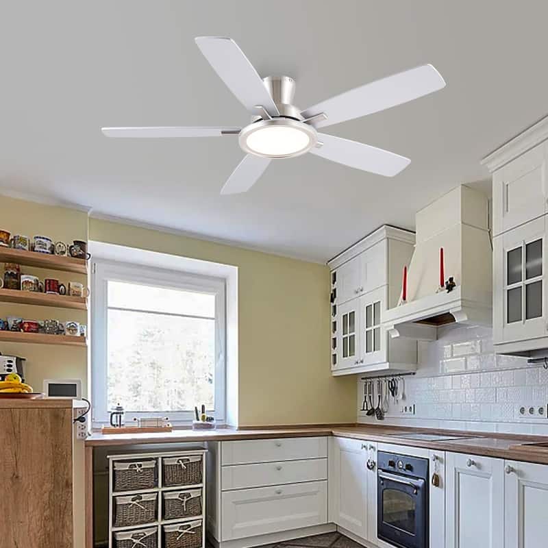 52/54 Inch Flush Mount Low Profile Ceiling Fan with Light,Remote and App Control