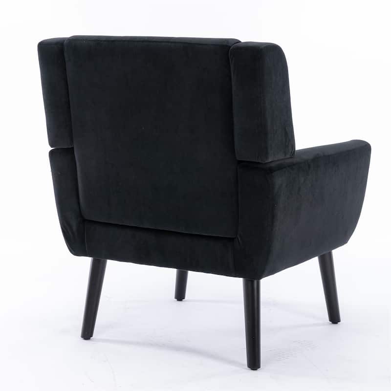 Black Velvet Modern 29.53" Upholstered Buttons Tufted Accent Chair with Black Solid Wood Legs