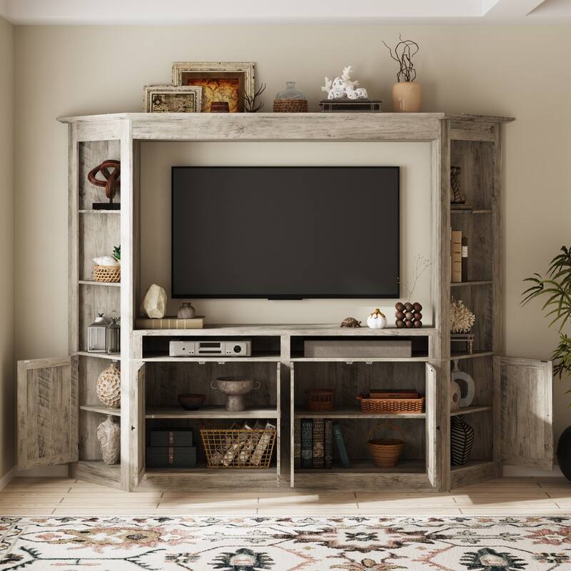 Entertainment Center for 70 Inch TV, Large Media Console with Storage Cabinets Farmhouse TV Wall Unit