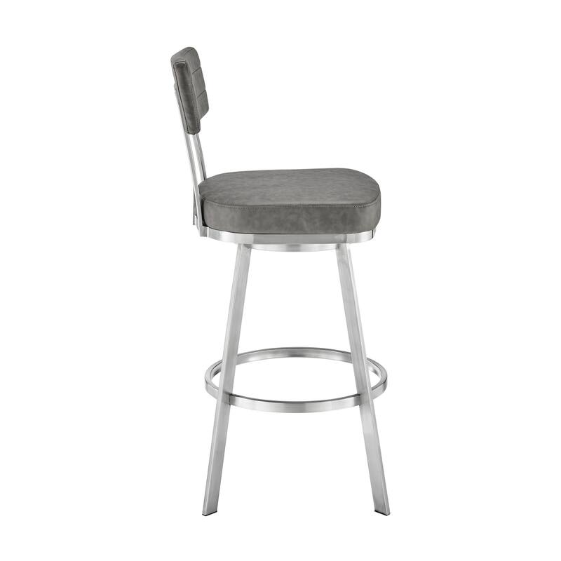 Poni 26 Inch Swivel Counter Stool Chair, Cushioned Seat, Gray Faux Leather