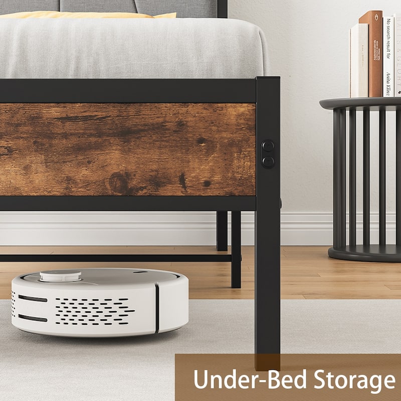 Bed Frames, Storage Headboard with Outlets, No Box Springs Needed
