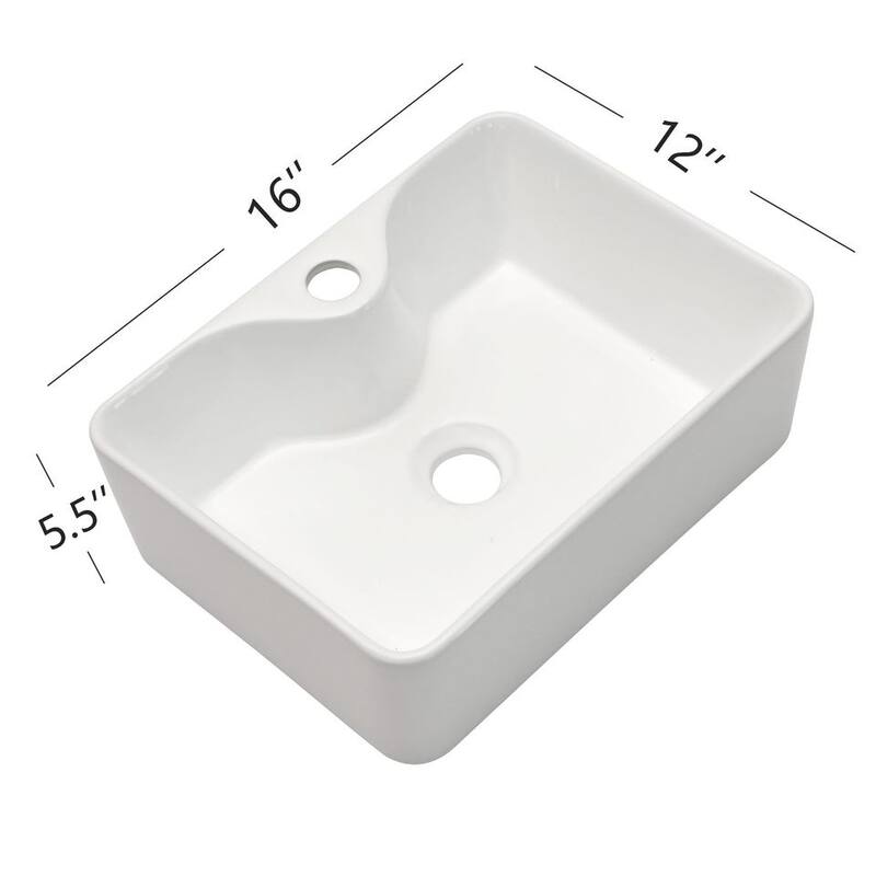 Lordear 16"x12" Rectangular White Ceramic Bathroom Vessel Sink Basin With Faucet Hole - 16"x12" - White