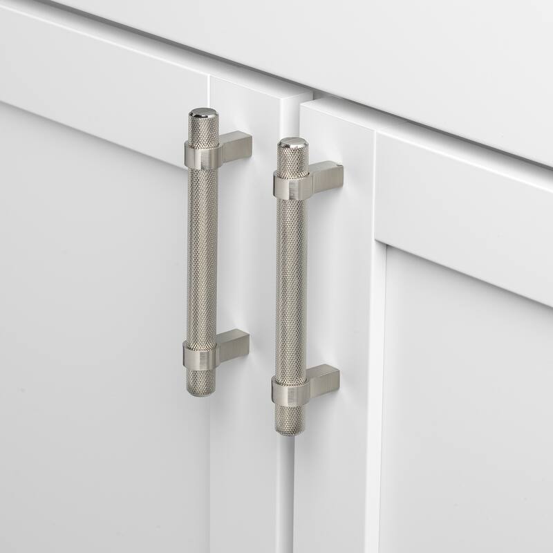 3.75 in Screw Center Solid Steel Knurled Euro Bar Pull (Pack of 5) - Satin Nickel