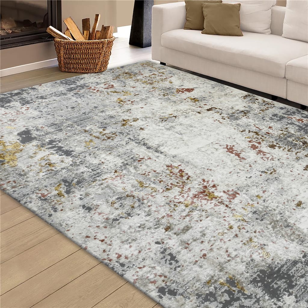Sylvia Gracielle Ivory/Gray Polyester Blend Performance Area Rug