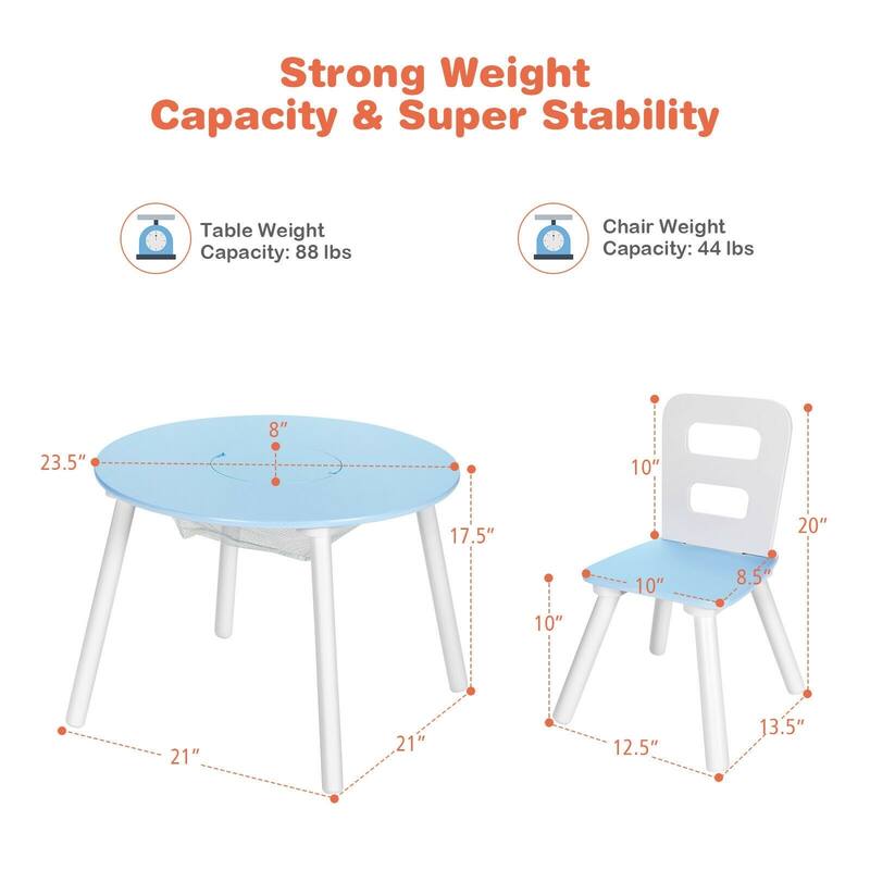 Wood Activity Kids Table and Chair Set with Center Mesh Storage for Snack Time and Homework - 23.5" x 23.5" x 17.5" (L x W x H)