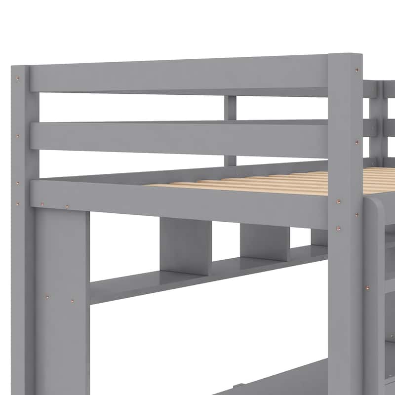 White Solid Pine Wood Low Loft Bed Full Size with Full Safety Fence