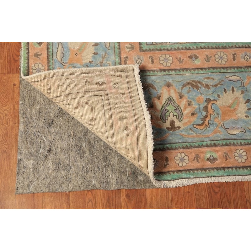 Distressed Tabriz Persian Area Rug Floral Hand-Knotted Wool Carpet - 9'4"x 12'4"
