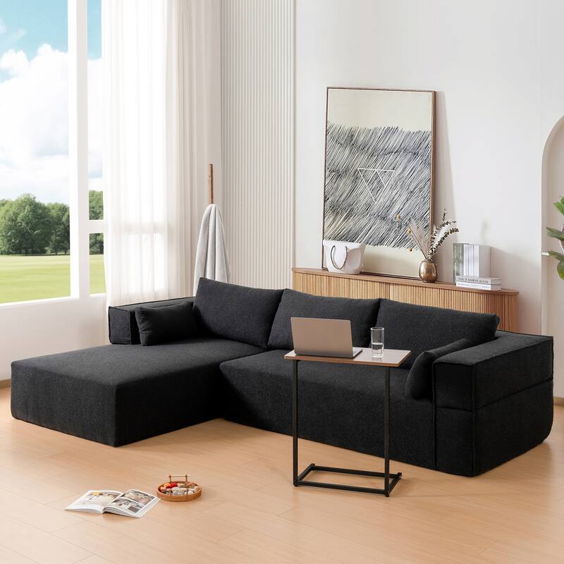 112" Boucle Modular Sectional Sofa with Free Side Table - Black