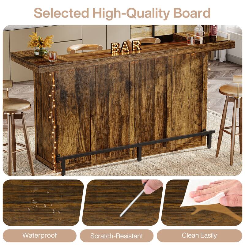 70.9" Wooden Home Bar Table with Wine Glass Holder, Pub Storage Unit Accent Table for Home Patio Basement