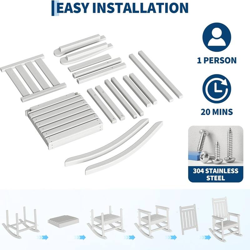 2-Piece HDPE Rocking Chair Set with Table All-Weather High-Back Porch Rockers for Adults Black