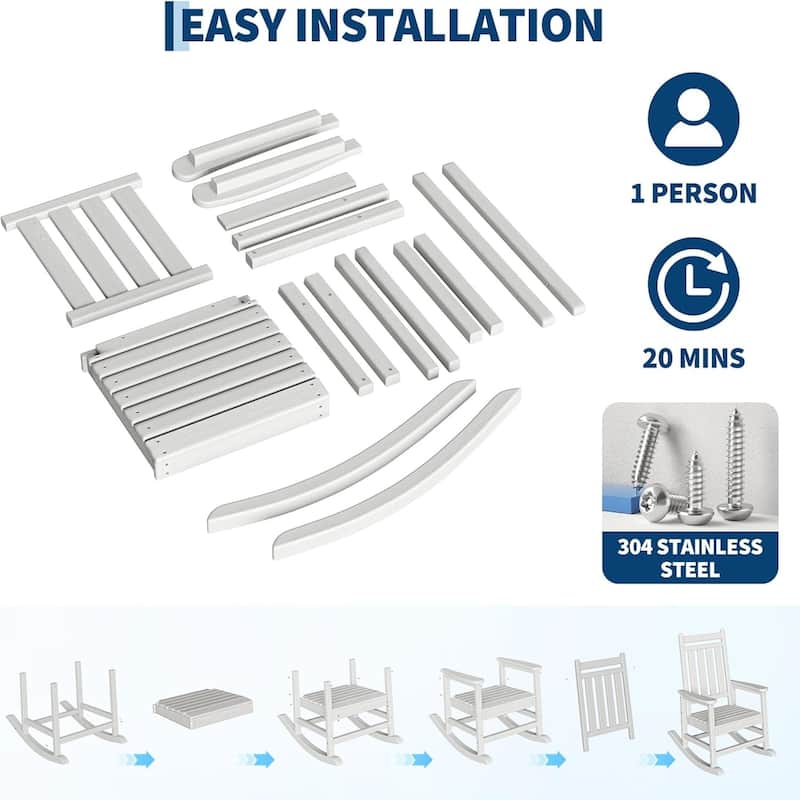 Outdoor Rocking Chair Set of 2 HDPE High-Back Rockers