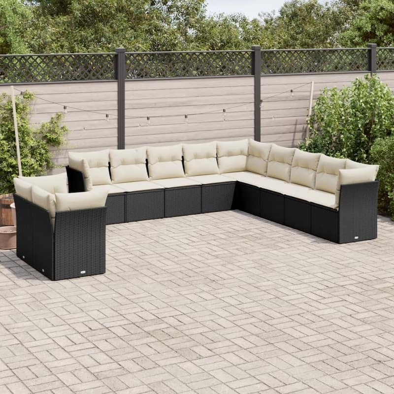 vidaXL Garden Sofa Set Black, Cream White PE rattan 11 Piece Modular - 24.4 x 24.4 x 27.2