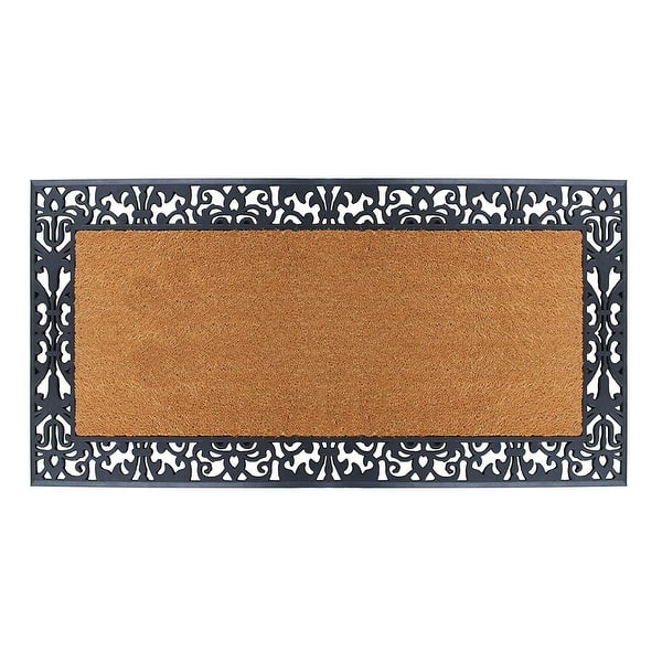 A1 Home Collections A1hc Welcome Flocked Entrance Door Mats Black/Beige 30 in. x 60 in. Rubber & Coir, Heavy Duty, Extra Large Size Doormat