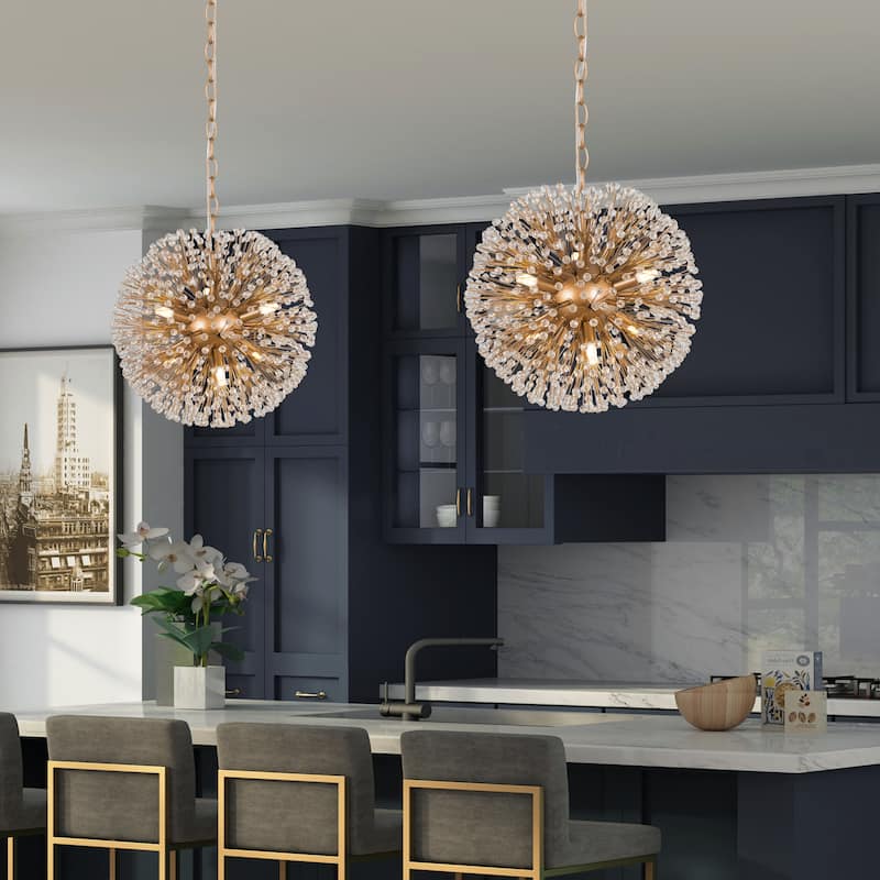 Kenira Mid-Century Modern Glam 6-Light Globe Starburst Chandelier Crystal Foyer Pendant Lights