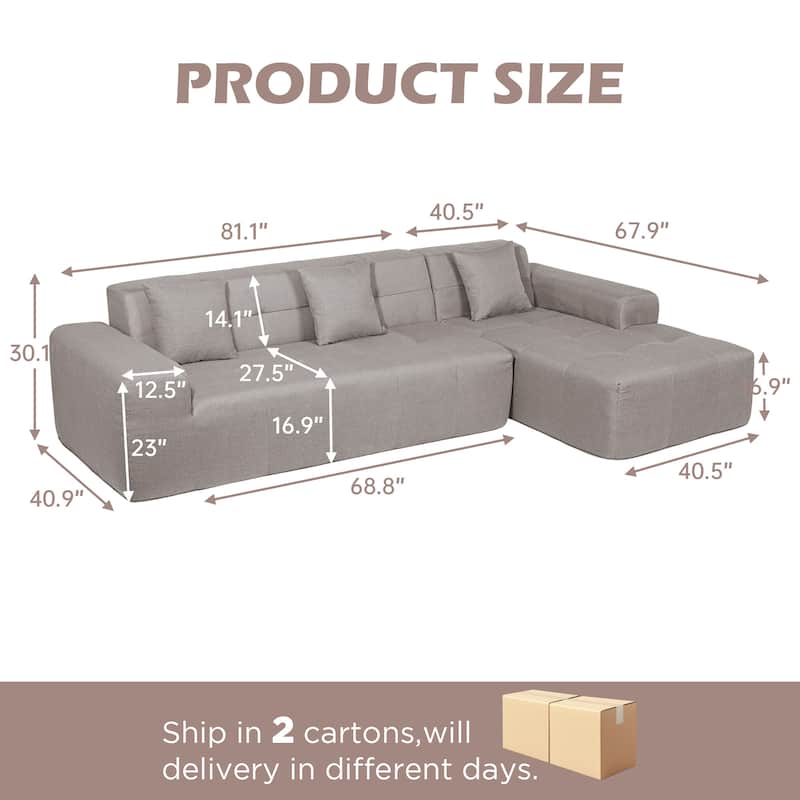 Outdoor Modern Sectional Sofa with L-Shape Chaise, Minimalist Modular Couch, No Assembly Required