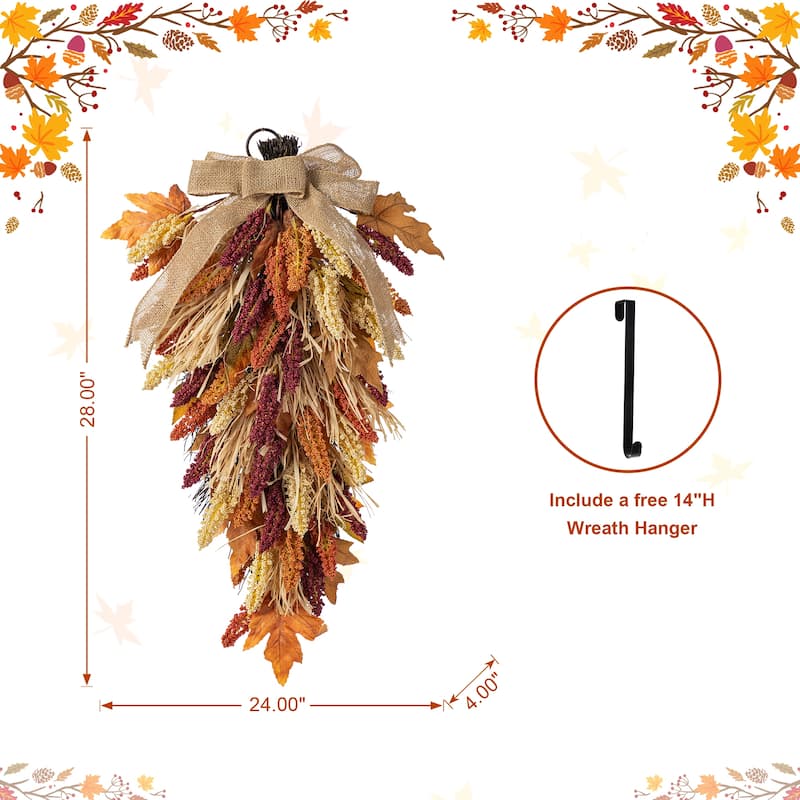 Glitzhome 26"H Fall Sunflower Pumpkin Lotus Leaf Teardrop Swag for Thanksgiving