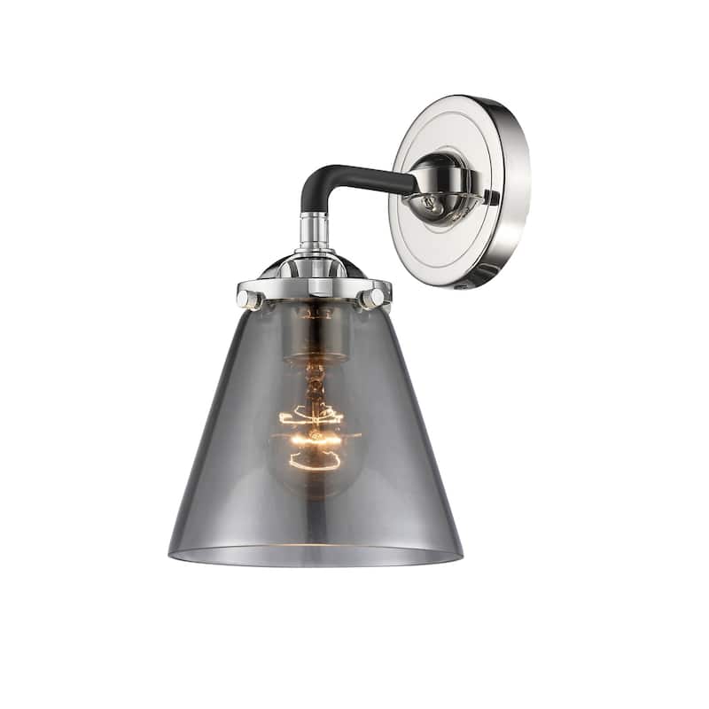 Innovations Lighting Small Cone Single Light 9" Tall Bathroom Sconce - Black Polished Nickel / Smoked
