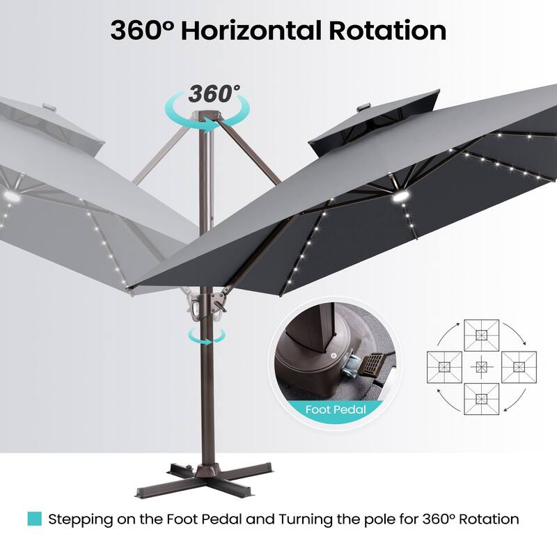 10 FT x 13 FT Outdoor LED Lighted Patio Cantilever Umbrella with Base