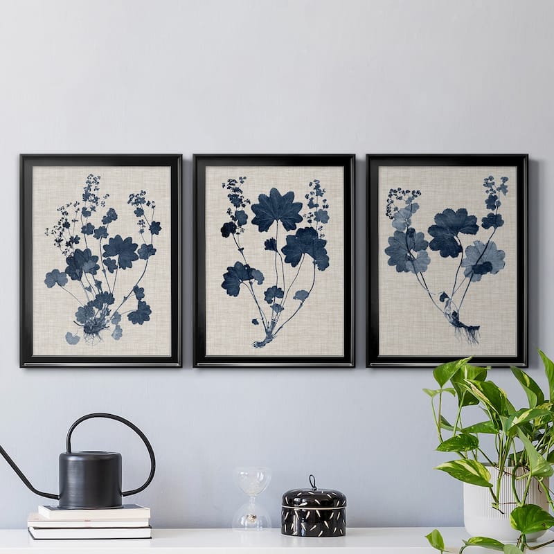 Navy & Linen Leaves II Premium Framed Canvas - Ready to Hang - Multi-Color