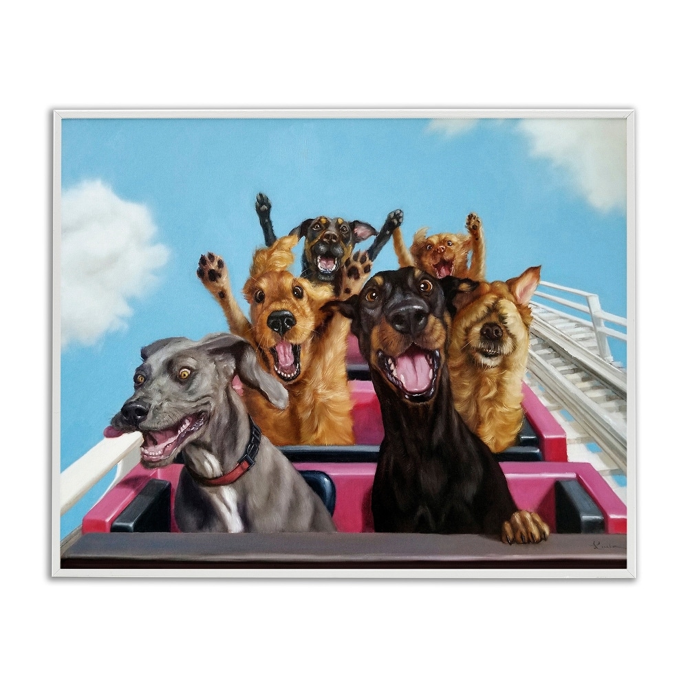 Stupell Dogs Riding Roller Coaster Funny Amusement Park Framed Giclee Texturized Art by Lucia Heffernan