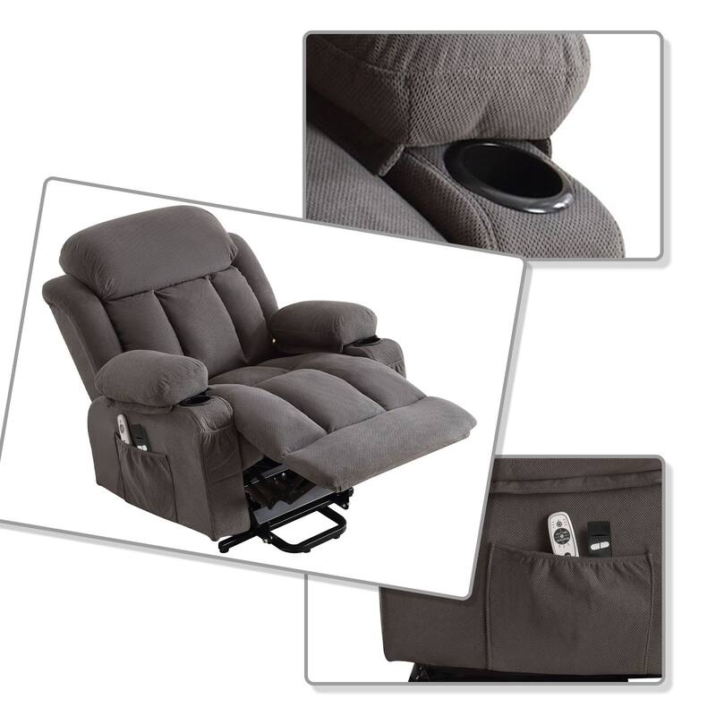 Modern Classic Massage and Heating Function Velvet Upholstered Leisure Recliner with Lift Base