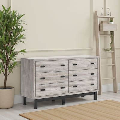 Veso 62 Inch Wide Dresser, 6 Drawers, Modern Light Gray and Black