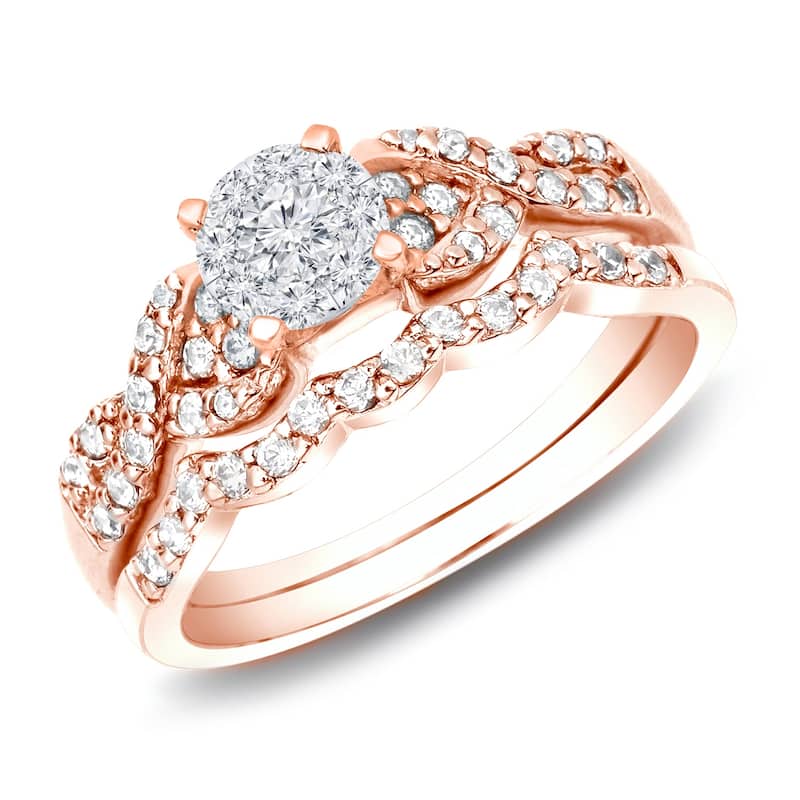 Auriya 1/2ctw Braided Twist Diamond Engagement Ring Set 14k Rose Gold