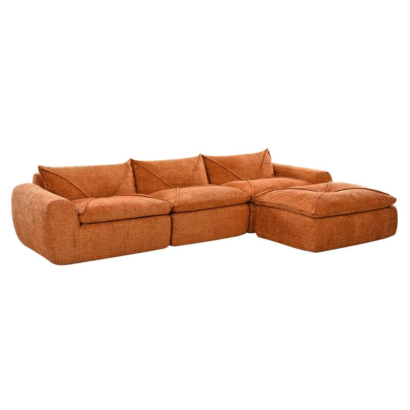L-Shape Sectional Sofa with Ottoman, Chenille Sofa with Integrated Backrest & Seat Cushion, Fully Compressed Foam 4 Seat Sofa