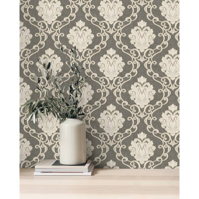 Fine Decor Florentine Charcoal Damask Wallpaper