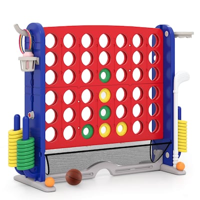 Costway Giant 4-in-a-Row Game Set with Ring-toss, Basketball Hoop, - See Details