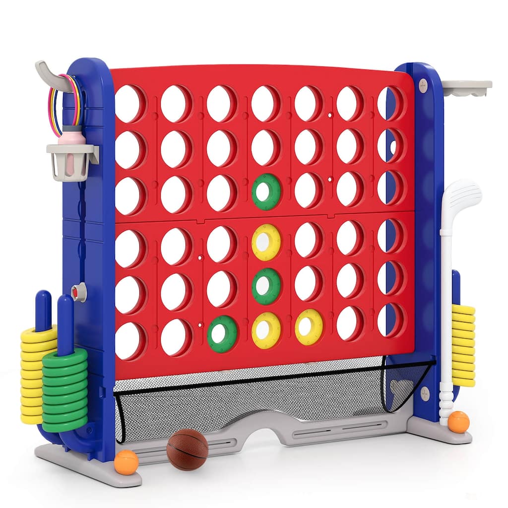 Costway Giant 4-in-a-Row Game Set with Ring-toss, Basketball Hoop, - See Details