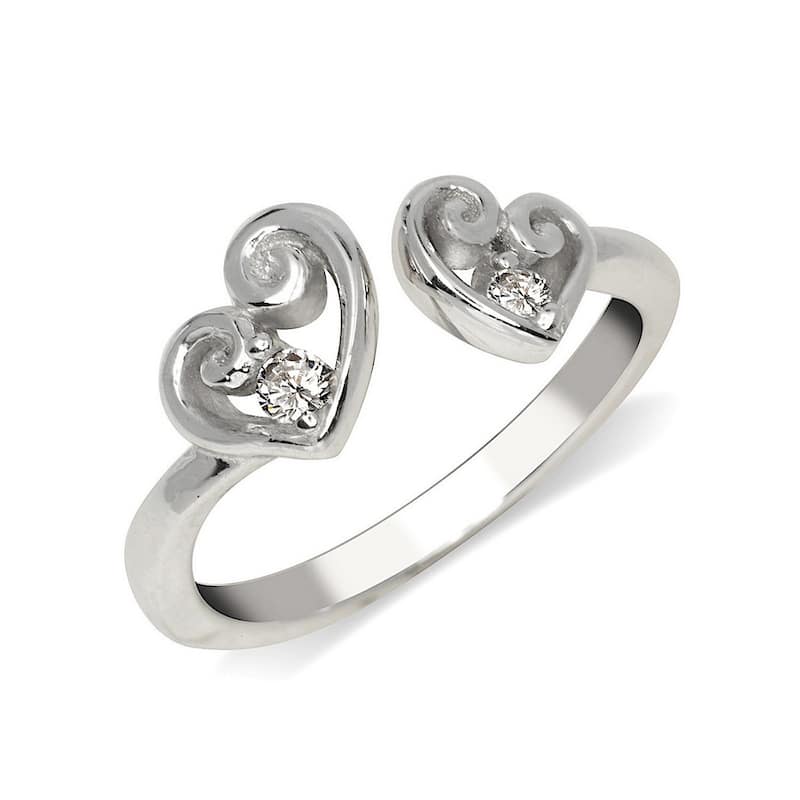 Curata Solid 925 Sterling Silver Elegant Adjustable Cubic Zirconia Scroll Heart Toe Ring (7mmx15mm)