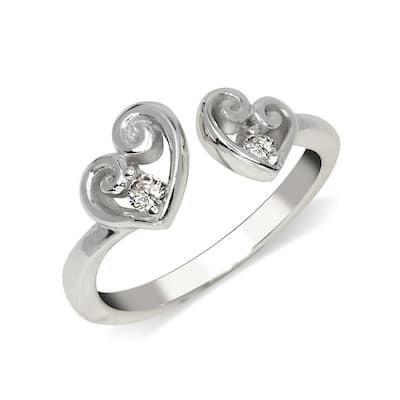Curata Solid 925 Sterling Silver Elegant Adjustable Cubic Zirconia Scroll Heart Toe Ring (7mmx15mm)