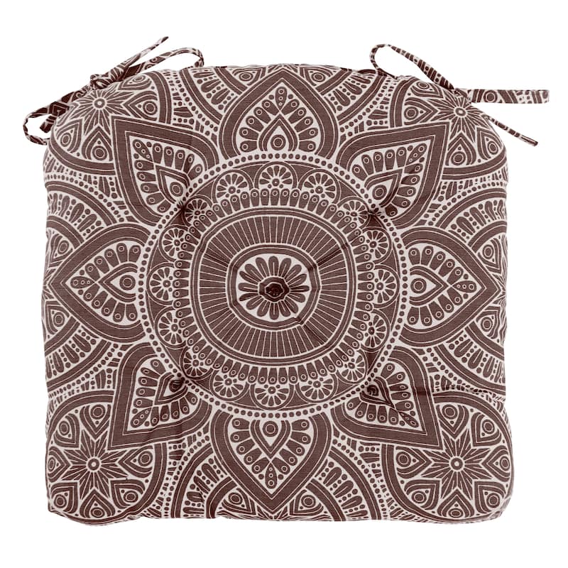 Handmade Cotton Chair Pads Cushion 16" Thick (Set of 2) Chair Pads with Ties - Brown