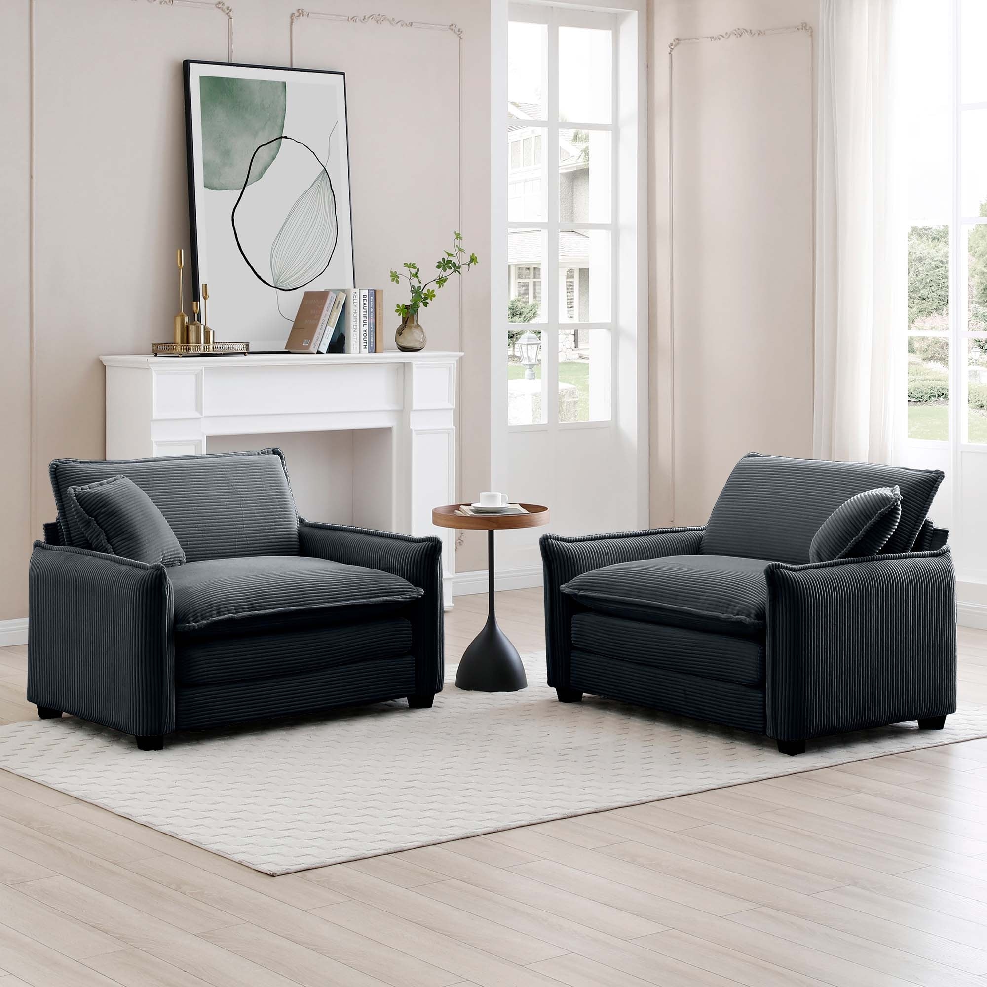 Single Sofa Armchairs Set of 2, Corduroy Upholstered Accent Chairs