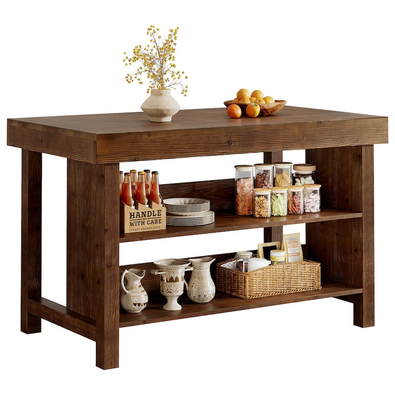 Solid Wood Kitchen Island, Open Storage Counter Height Table, Kitchen Dining/Living Room Coffee Bar Accent Island