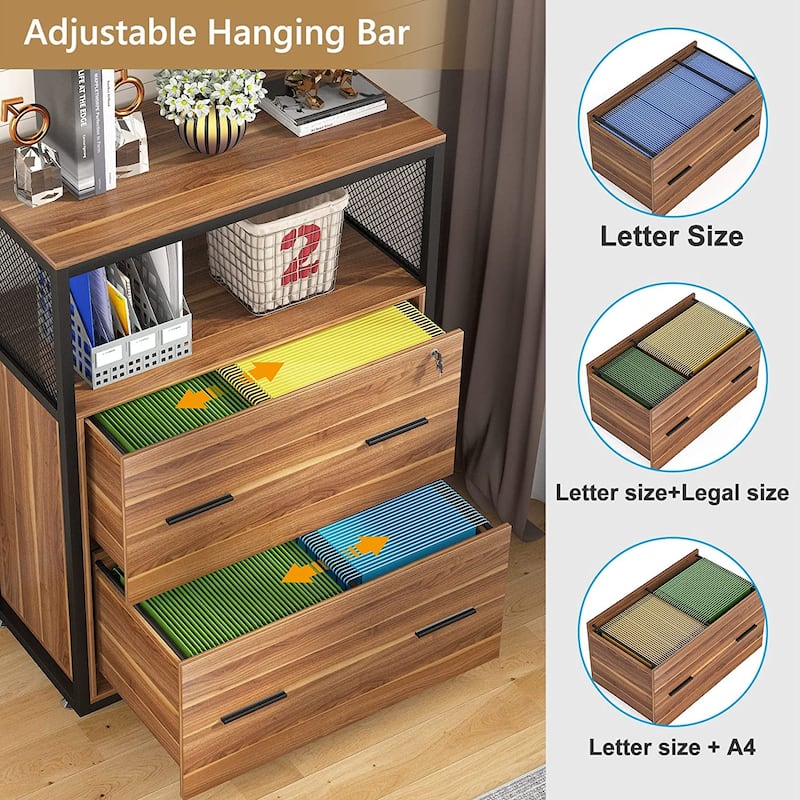 2-Drawer Lateral File Cabinets Legal Size, Large Filing Cabinet with Lock, Printer Stand