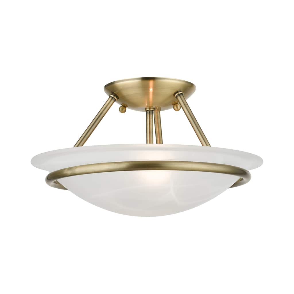 Newburgh 2-light Antique Brass Semi-Flush, 4823-01 - 12" dia x 7" H