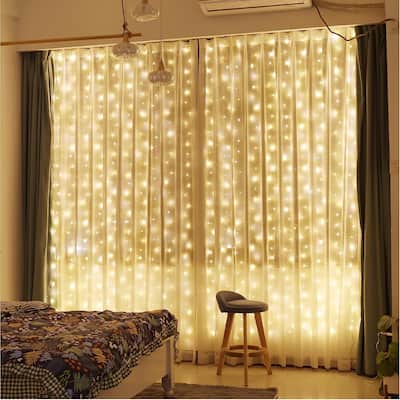 300 LED Curtain Fairy Lights with Remote, USB Plug in Copper Wire String Lights , Warm White