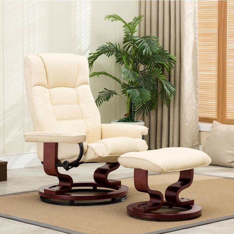 MCombo Set of 2 Swivel Recliner Chair with Wood Base and Ottoman