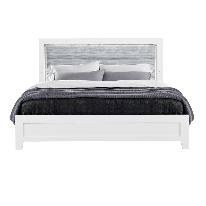 HomeRoots White And Gray Wood And Upholstery Lighted Twin Bed Frame