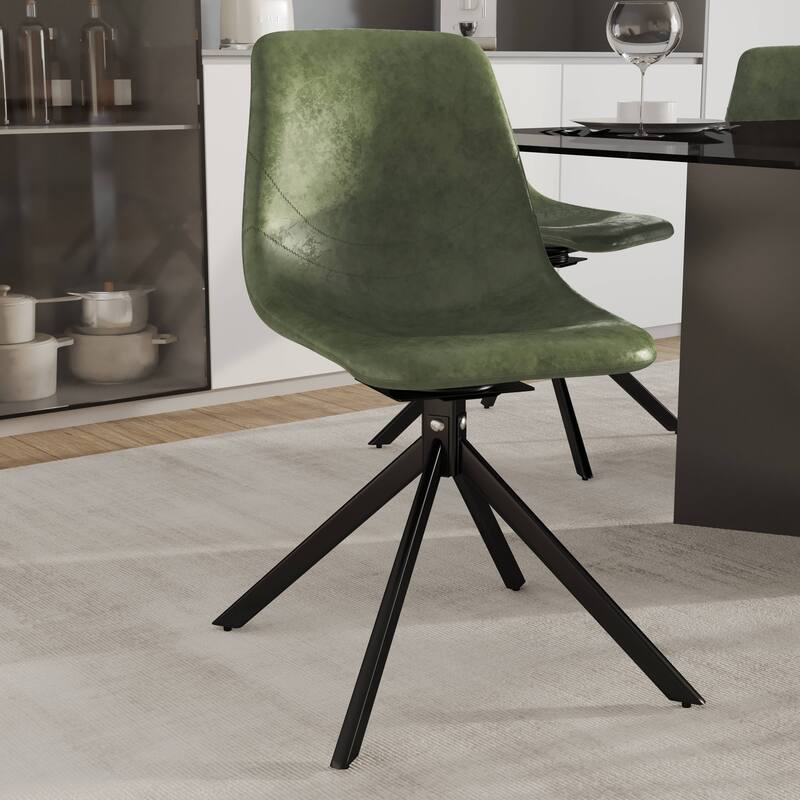 Markley Leather Dining Chair 360 Degree Swivel with Iron legs Modern Accent Side Chair