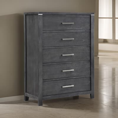 Tal 52 Inch Tall Dresser Chest, 5 Drawers, Chrome Handles, Charcoal Gray