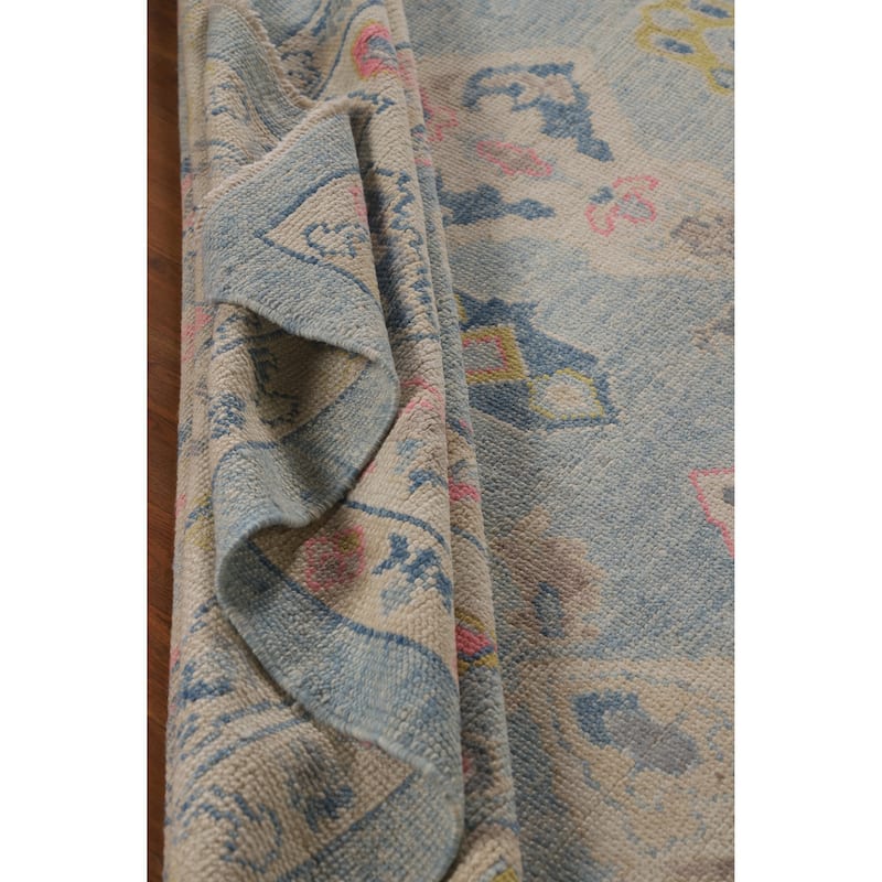 Hand Knotted Oriental 100% Wool Carpet Transitional All-Over Navy Blue & Blues Oushak Area Rug - 12' 11'' X 9' 5''