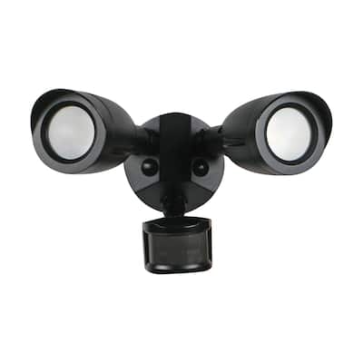 LED Security Light Dual Head With Motion Sensor Black Finish 3000K
