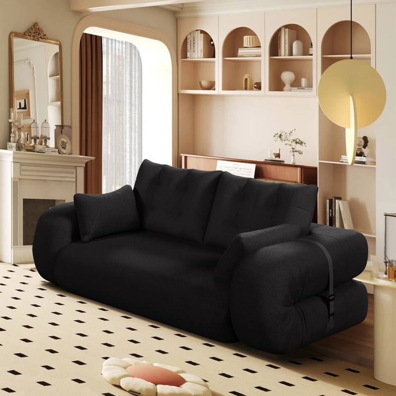 78.7" Multi-Functional Foldable Sofa Bed, 3-in-1 Teddy Fabric Foam Sleeper Couch for Relaxation and Seating