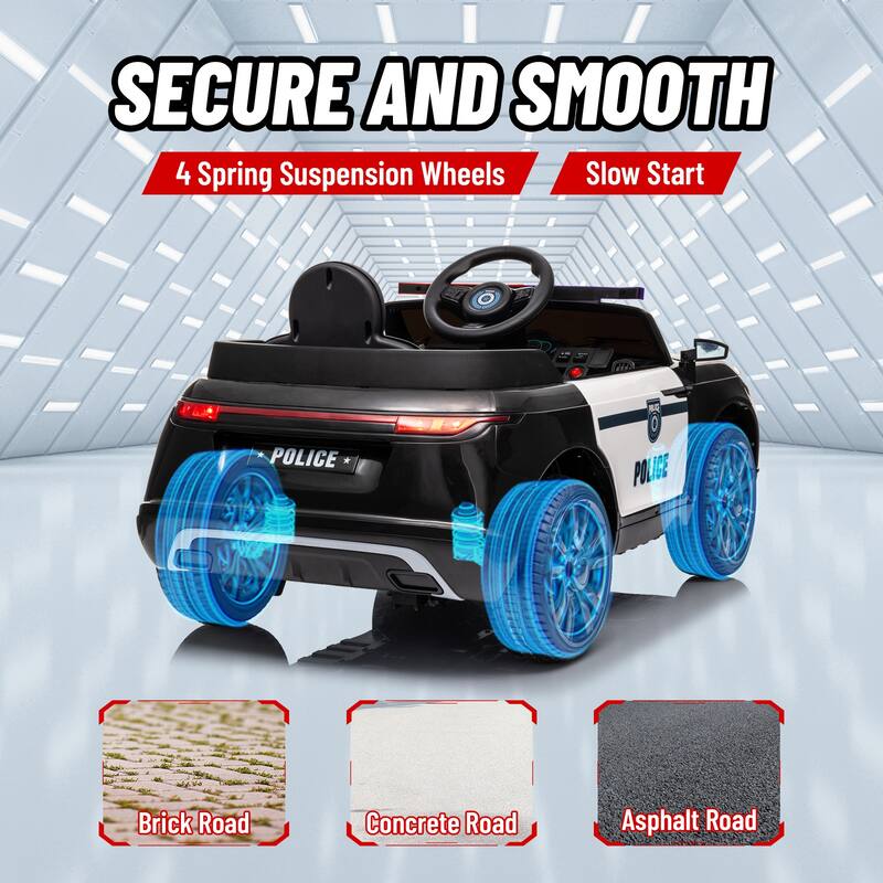 Battery-Powered Kids Electric Ride-On Police Car with Siren, Parental Remote Control, Adjustable Speeds, and Spring Suspension