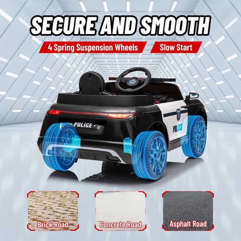 Electric Car Ride-On Car with Music, Police Car Battery Powered Electric Car with Parent Remote Control