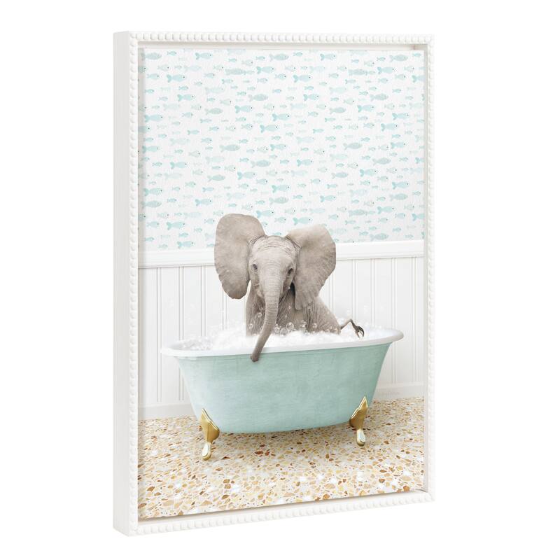 Sylvie Beaded Baby Elephant in Little Fish Bath Canvas by Amy Peterson - 18x24