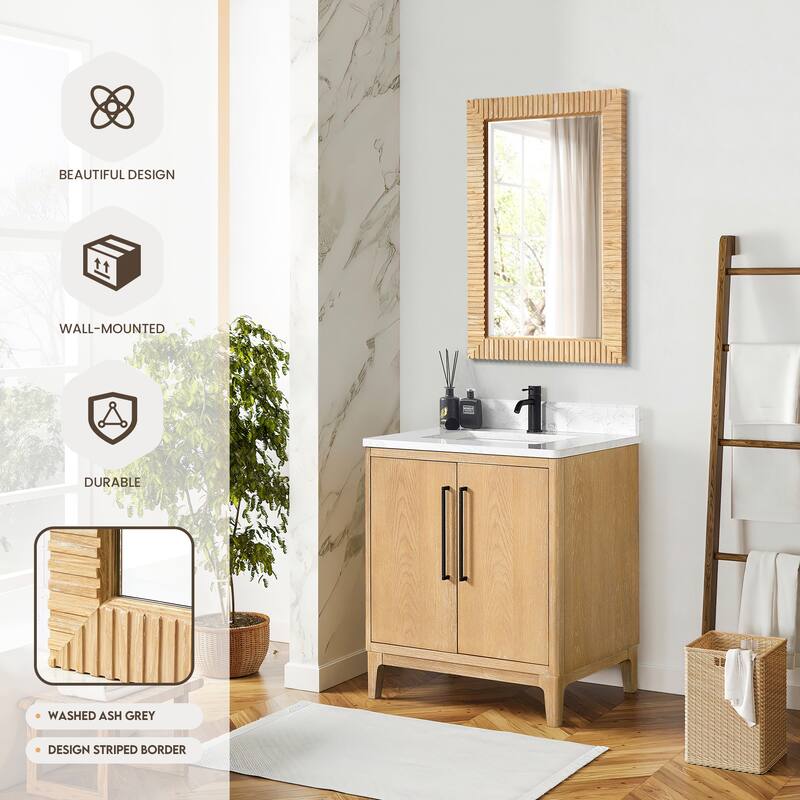 Osaka Rectangular Wood Framed Wall Bathroom Art Mirror